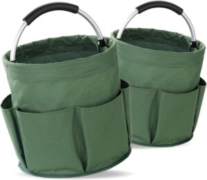 Maximex Gartenwerkzeugtasche, 2er Set, 6 Außentaschen, 16 l Hauptfach, stabiler Garten Organizer, wasserabweisendes Polyester mit Aluminiumrahmen, gepolsterter Tragegriff, faltbar, Ø 28 x 26,5 cm,Grün