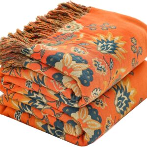 HOORDRY Baumwolle Tagesdecke,Bettüberwurf Wohndecke Sofadecke mit Muster 150x200CM,Herbst Doppelseitig Boho Decke Couchdecke Sesseldecke Wendedecke für Fernsehen oder Nap auf dem Stuhl,einzelbett