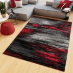 TAPISO Maya Teppich Kurzflor Modern Verwischt Meliert Streifen Design Schwarz Grau Rot Weiß Wohnzimmer Schlafzimmer ÖKOTEX 130 x 190 cm