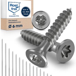 Edelstahlschrauben Torx Holzschrauben 6x30 Edelstahl V2A rostfrei Spanplattenschrauben für Holz Teilgewinde 6mm stark 30mm lang 25 Stück Schrauben Holz A2