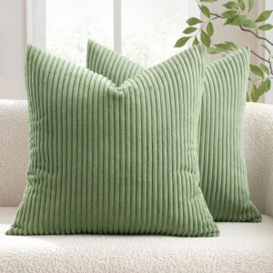 MIULEE 2er Set Kissenbezüge Kordsamt Kissenbezug Zierkissenbezug Dekokissen Sofakissen Kord Kissenhülle Dekorative Zierkissenbezüge Kissen für Sofa Sessel Zuhause Schlafzimmer 40x40 cm Bohnengrün
