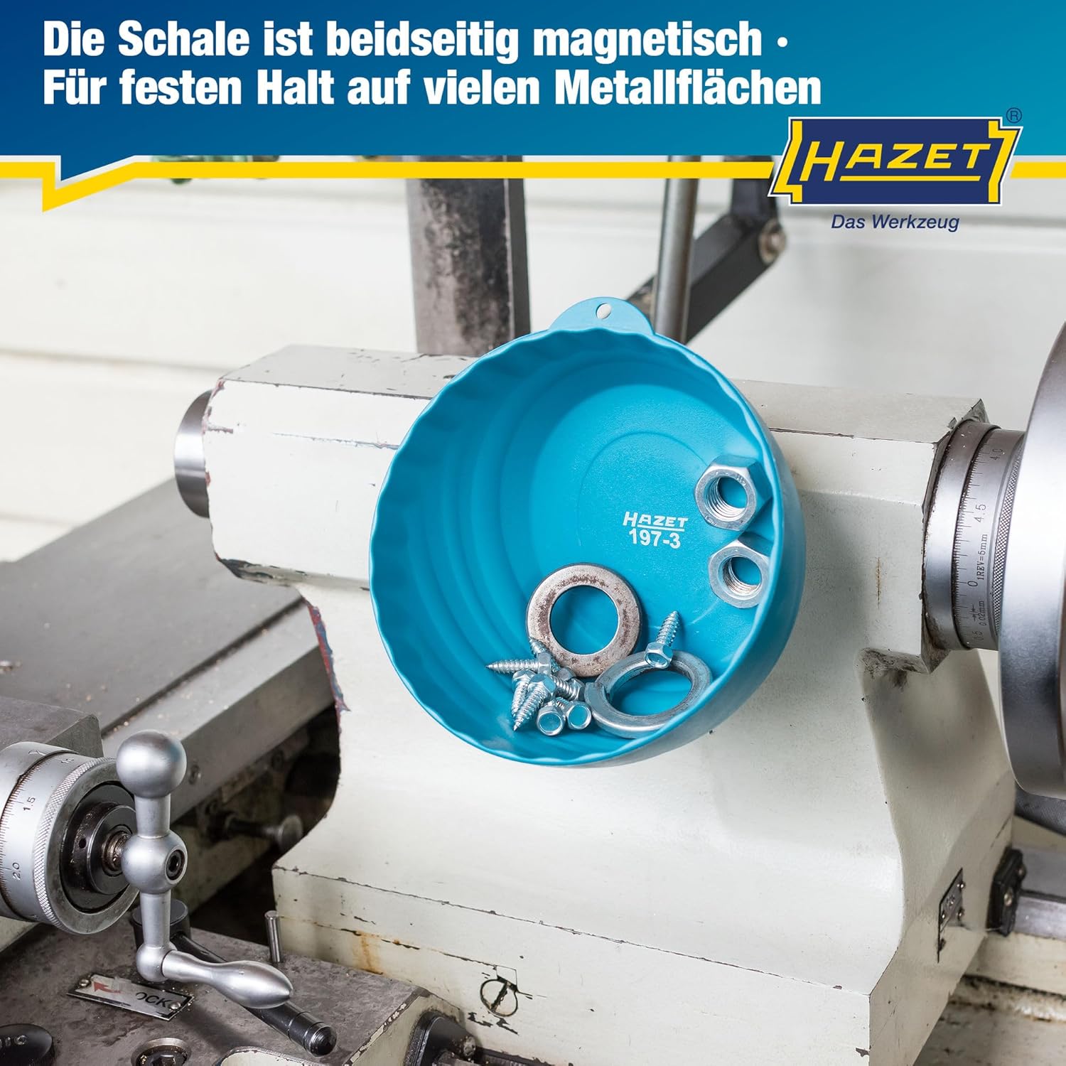 HAZET Magnetschale 197-3, 150 mm Durchmesser, aus leichtem Kunststoff mit robustem, starken Magnet - besonders praktisch zur Aufbewahrung von Kleinteilen wie Schrauben – Bild 4