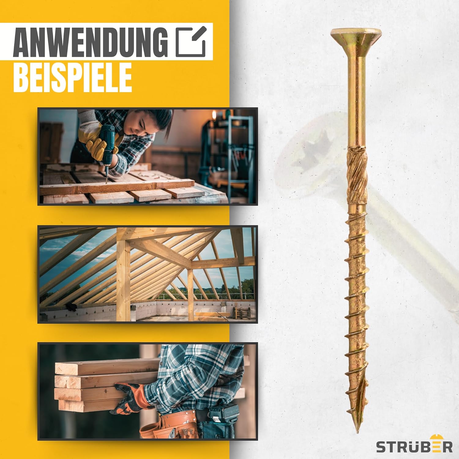 Holzschrauben mit Torx-Antrieb (6,0 x 140 mm / 100 Stück) Holzbauschrauben mit TX-Buchse - Spanplattenschrauben Gelb verzinkt - Senkkopfschrauben für Dachkonstruktionen - Universalschrauben – Bild 4
