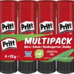 Pritt Klebestift, sicherer und kinderfreundlicher Bastelkleber für Kunst und Bastelarbeiten, starker Kleber für Schule & Bürobedarf, 4x22g Pritt Stift