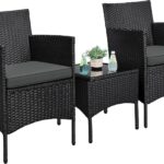 Yaheetech Balkonmöbel Set, Gartenmöbel-Set 3 TLG. inkl. 2 Stühle mit Sitzkissen & Tisch, Terrassenmöbelset Gartensitzgruppe Lounge Set aus PE-Polyrattan für Balkon/Terrasse