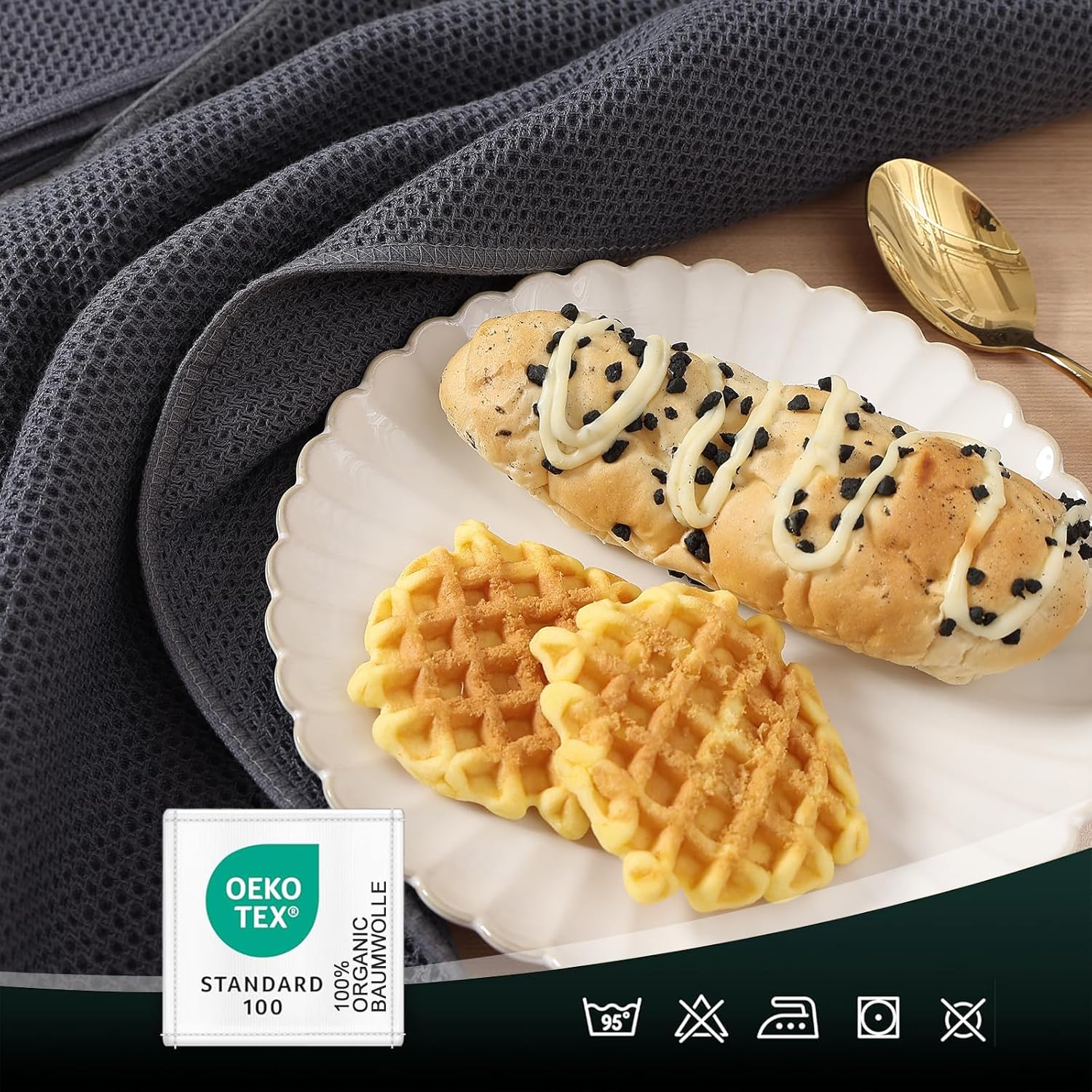 Moosfor Geschirrtücher 100% Baumwolle, 6er Set 30 x 30 cm, Weiche Geschirrhandtücher Küchenhandtücher Saugfähig Küchentücher Dicke Premium Geschirrtuch Spüllappen Putzlappen, Dunkelgrau – Bild 3