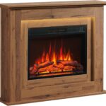 BALDERIA Finn Elektrokamin mit Heizung - Freistehender elektrischer Kamin, dunkle Eiche, 3D-Flammeneffekt, LED-Ambientebeleuchtung, 2 kW Heizleistung, inkl. Fernbedienung & Montagematerial