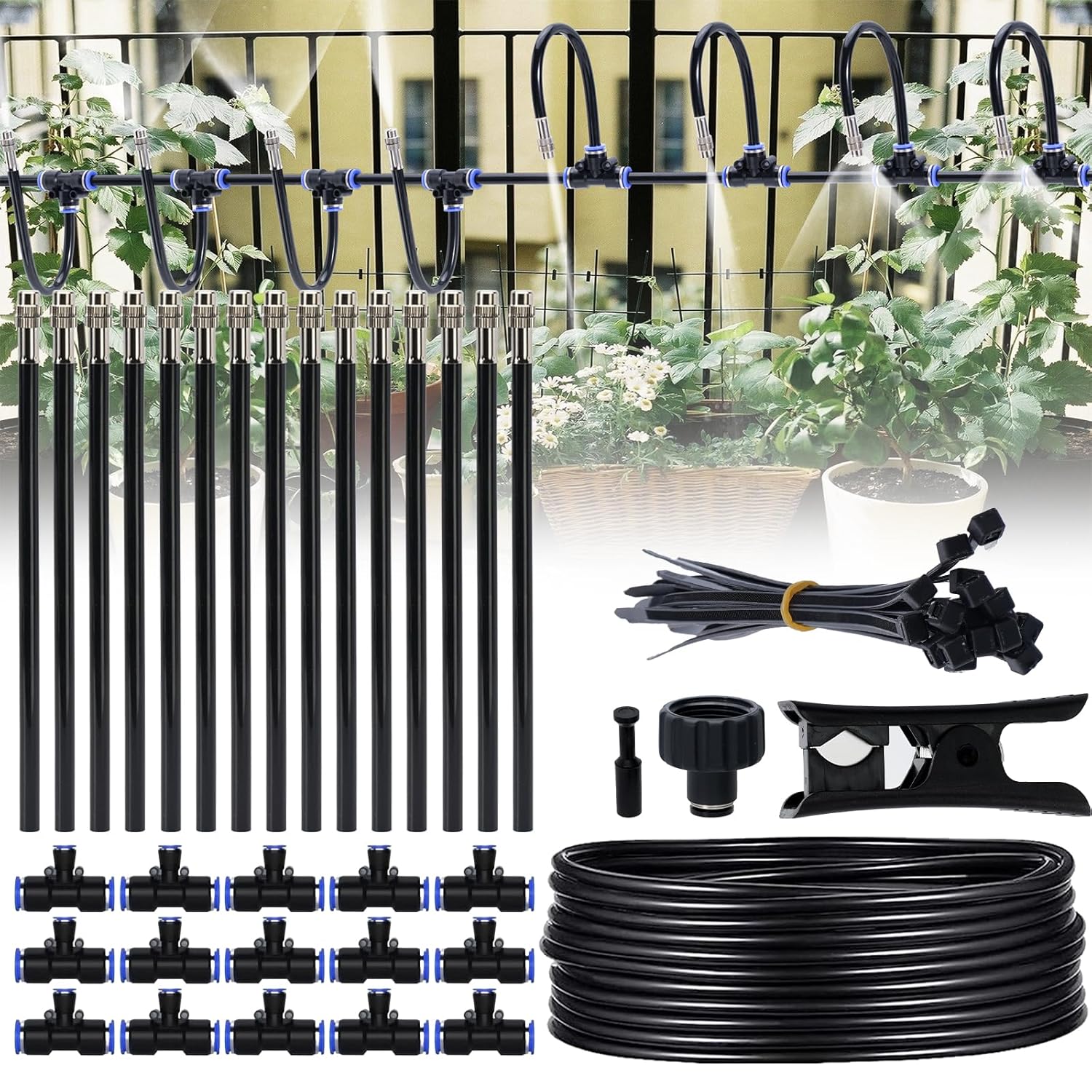 Tropfbewässerungssystem, Bewässerungssystem, Garten bewässerung 15M Gartenbewässerungssysteme 15 Directional Brass Spray Nozzles für Gewächshaus oder Außen-Vernebelungssysteme