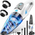 Handstaubsauger, 25000Pa Handstaubsauger Akku mit Ladestation, waschbarem HEPA-Filter & 45 Minuten Nutzungsdauer, inkl. LED Licht, Handsauger mit 3 Köpfe für Haushalt, Tierhaare, Auto(Weiß)