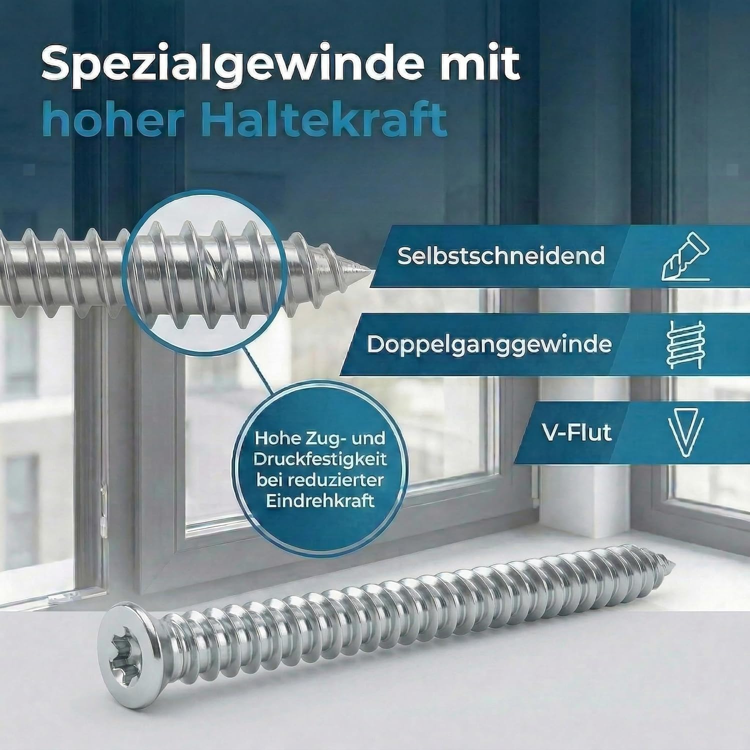 heicko Fensterrahmenschraube 7,5x182mm Senkkopf TX30 verzinkt blau | Betonschrauben Montageschraube ohne Dübel | 100 Stück – Bild 4