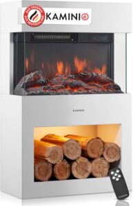 Elektrokamin Henri - Elektrischer Kaminofen mit Heizung, 3D-Flammeneffekt, Holzfach, LED-Ambientelicht, Fernbedienung (Weiß)
