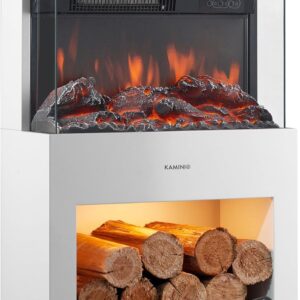 Elektrokamin Henri - Elektrischer Kaminofen mit Heizung, 3D-Flammeneffekt, Holzfach, LED-Ambientelicht, Fernbedienung (Weiß)