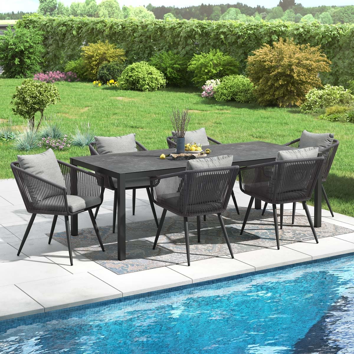 OUTLIV. Alex Gartenmöbelset 7-TLG. mit Gartentisch 220x100 cm, Moderne Sitzgruppe für Ihren Außenbereich