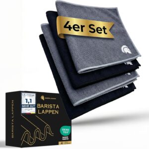 Barista Legends Barista Lappen [4er Set] 30x30 cm für Siebträgermaschine extra saugstarkes Mikrofasertuch zur Reinigung von Dampflanze, Siebträger & Espresso Maschine Barista Zubehör