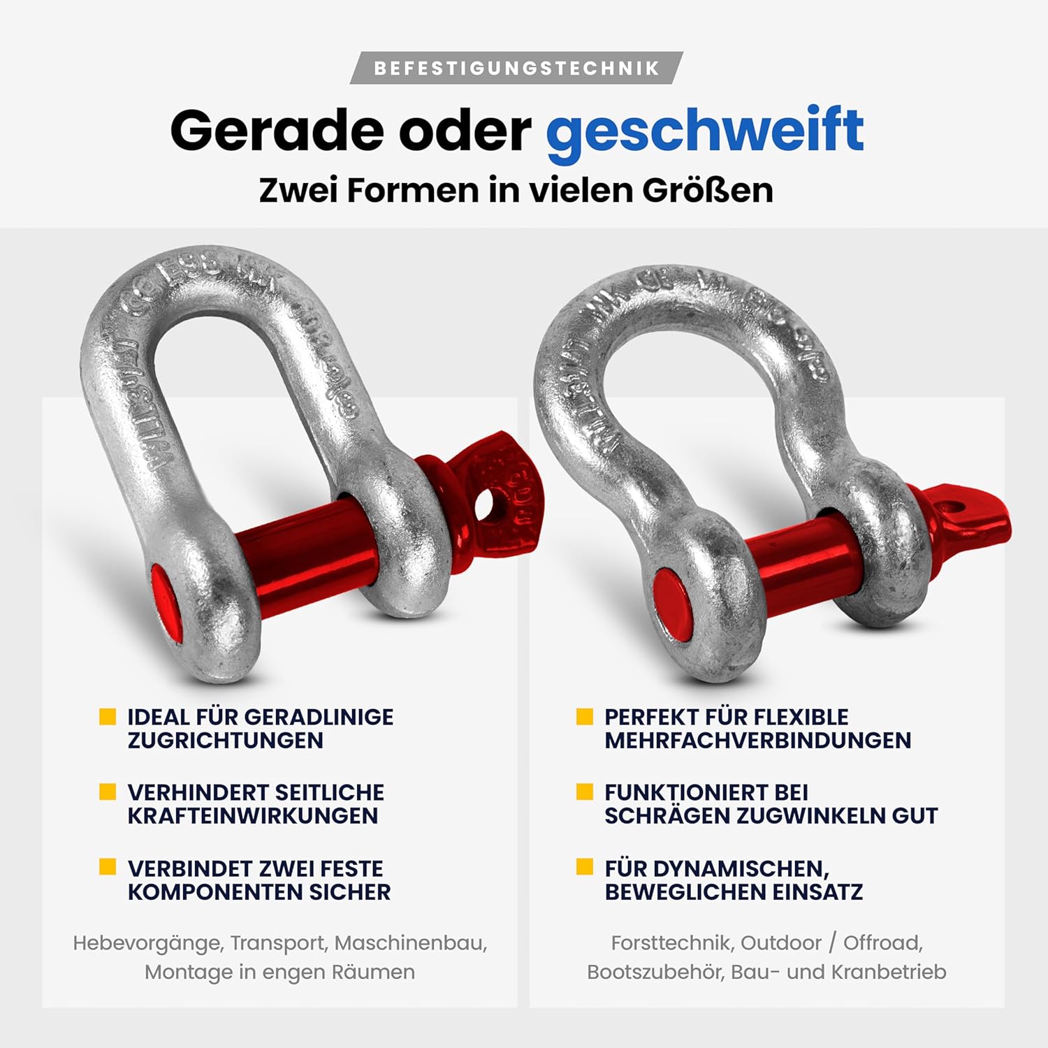 Schäkel hochfest geschweift - Größe & Menge wählbar: WLL 0,33-12 Tonnen Tragkraft - hochbelastbarer feuerverzinkter Stahl (2 Stk, 4,75t) – Bild 4