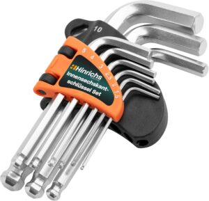 Hinrichs 9 tlg. Innensechskantschlüssel Satz Metrisch - Innensechskant Satz mit Kugelkopf - Sechskantschlüssel Set Fahrrad - korrosionsbeständiges Schlüssel Set – Hex Key, Allen Keys