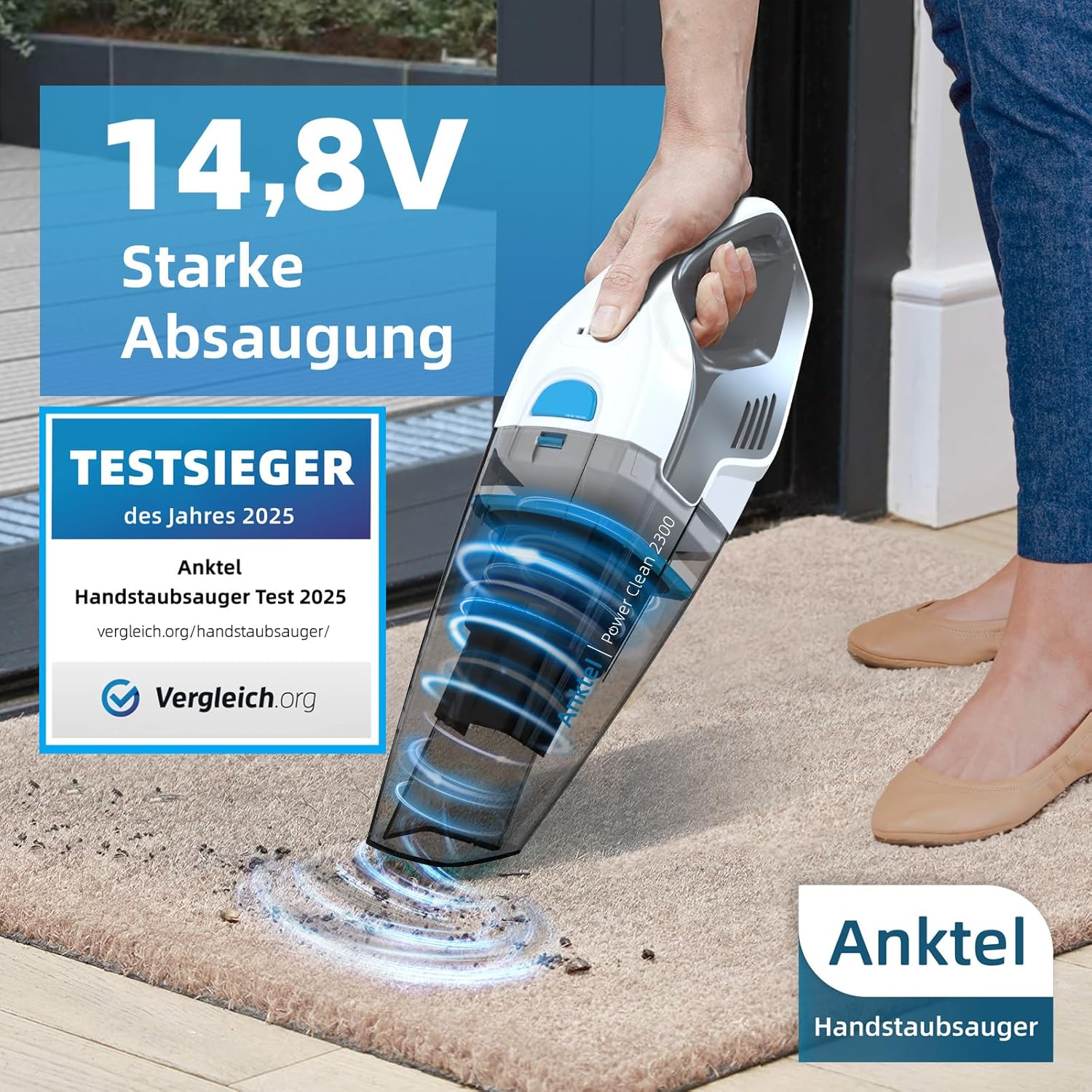 Handstaubsauger Testsieger mit Ladestation -PowerClean2300- Handstaubsauger Akku Kabellos Nass&Trocken mit Waschbar HEPA-Filter Handsauger Beutellos Staubsauger Ersatzfilter – Bild 3