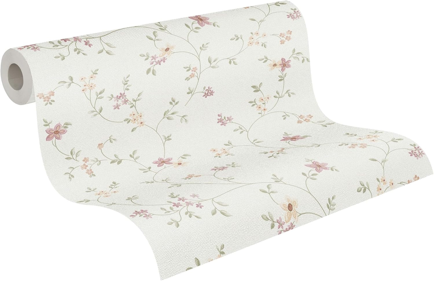 A.S. Création Maison Charme Vliestapete mit floralem Muster Blümchen 0,53 x 10,05 m – Creme, Grün, Bunt – Blumentapete Made in Germany – 937701