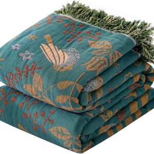 HOORDRY Doppelseitig Boho tagesdecke Blau/Beige,Kuscheldecke mit Fransen,bettüberwurf Baumwolle 150x200CM gewebte Decke Muster Couchdecke Sesseldecke Wendedecke für Fernsehen oder Nap auf dem Stuhl