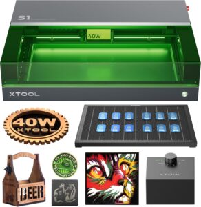 xTool S1 40W Laser Graviermaschine und Cutter Vormontiert mit Air Assist und Wabenplatte,Autofokus, 600mm/s Geschwindigkeit, 498 * 319mm Arbeitsbereich für Batch-Prozess für Holz, Metall,Acryl..