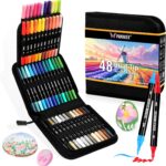 48 Farben Acrylstifte Set – Doppelseitige Spitzen, Multimarker für Steine, Holz, Stoff, Leinwand, Glas, Keramik in Stofftasche – Vielseitige Acrylfarben für Künstler & DIY Projekte