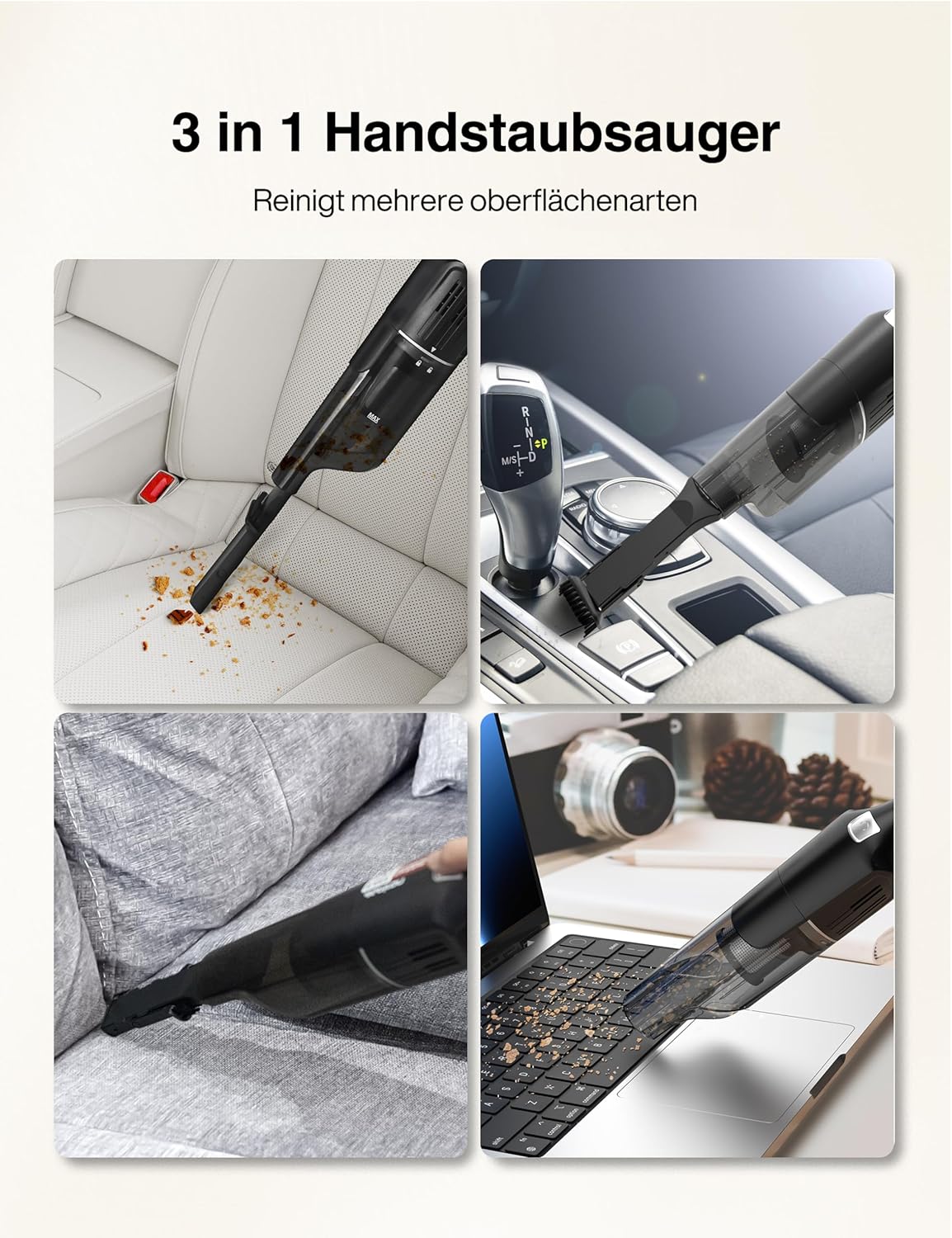 Aspiron Handstaubsauger Akku, 18000Pa & Schnellladestation, Starke Absaugung, HEPA-Filter, Akkusauger Klein für Autos, Zuhause, Büro – Bild 5