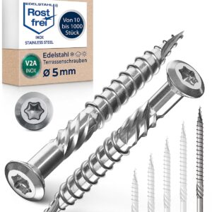 Terrassenschrauben Edelstahl V2A (A2) – TX25 – 5x80 mm – 100 Stück – Dielenschrauben Holz