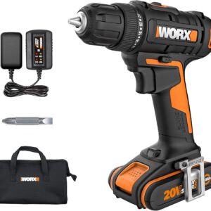 WORX WX100 Akku Bohrschrauber 20V – leistungsstarker Akkuschrauber zum Bohren und Schrauben – 20+1 Drehmomentstufe bis zu 30Nm – variable Drehzahl – LED-Licht – inkl. 2Ah Akku und Ladegerät