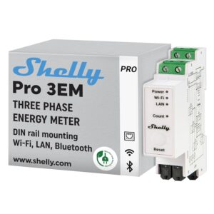 Shelly Pro 3EM (120A) - WLAN & LAN Dreiphasiger Smart Energiezähler, 3x 120A Stromwandler Inklusive, 1% Genauigkeit, Solar, 60-Tage Datenspeicher, Verbrauchsmessung, Hutschiene, Heimautomatisierung