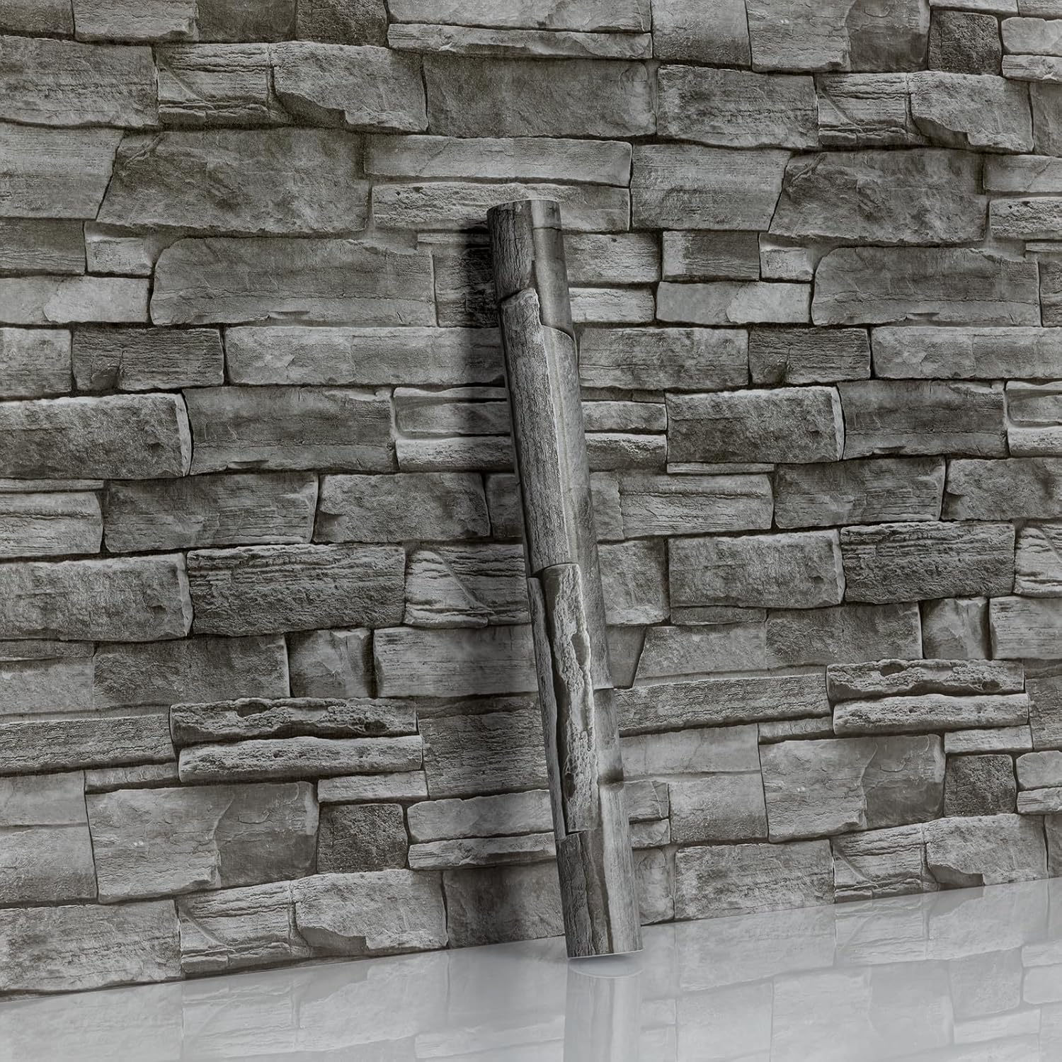 Hode Selbstklebende Tapete Steinoptik 44x600cm, Klebefolie Steinoptik Grau, Selbstklebende Folie Ziegel für Möbel Küche Schlafzimmer, Wandtapete Steintapete Backstein Wohnzimmer Wasserdicht