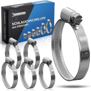 Schlauchschellen Edelstahl | 32-50mm [8 Stück] | Profi W4 Schlauchklemme | Schlauchschelle geeignet für die Sandfilteranlage oder als Gartenschlauch Schellen & Pool Schlauchschellen