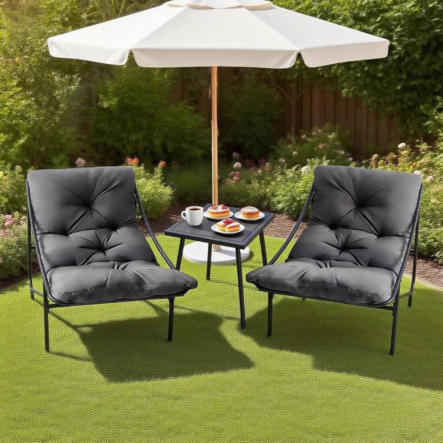 Gartenmöbel Set 3 teilig, Balkonmöbel Set, Balkonmöbel Kleiner Balkon mit Abnehmbar Kissen & Tisch, Lounge Gartenmöbel, Bequemer Balcony Furniture Sitzgruppe (grau) – Bild 5