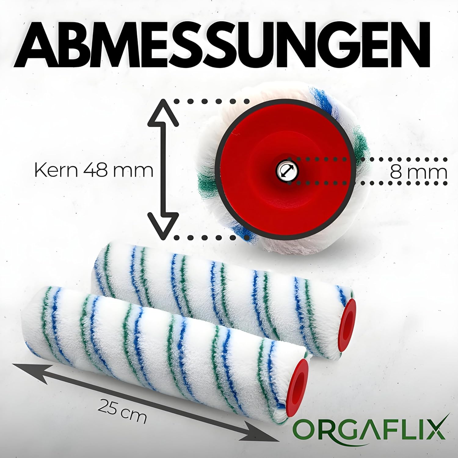 Profi Farbwalze 25cm - 2 Stück - Ideale Farbaufnahme und Abgabe - Florhöhe ca. 9mm, Kern 48mm, Farbroller Wandfarbe, Malerrolle groß, Farbrolle, Malerwalze, Maler-Zubehör, Maler-Set – Bild 3