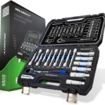 HASKYY Stoßdämpfer Demontage Werkzeug Satz 18 tlg. Ratsche Spezial Werkzeug KFZ Fahrwerksinstandsetzungs-Set Domlager Auto-Reparaturen Stoßdämpfer Satz