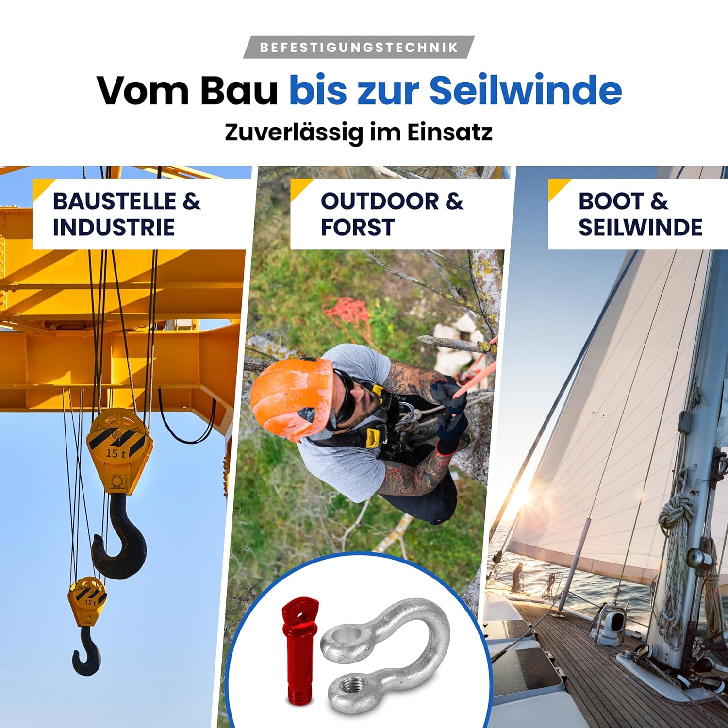 Schäkel hochfest geschweift - Größe & Menge wählbar: WLL 0,33-12 Tonnen Tragkraft - hochbelastbarer feuerverzinkter Stahl (2 Stk, 4,75t) – Bild 5