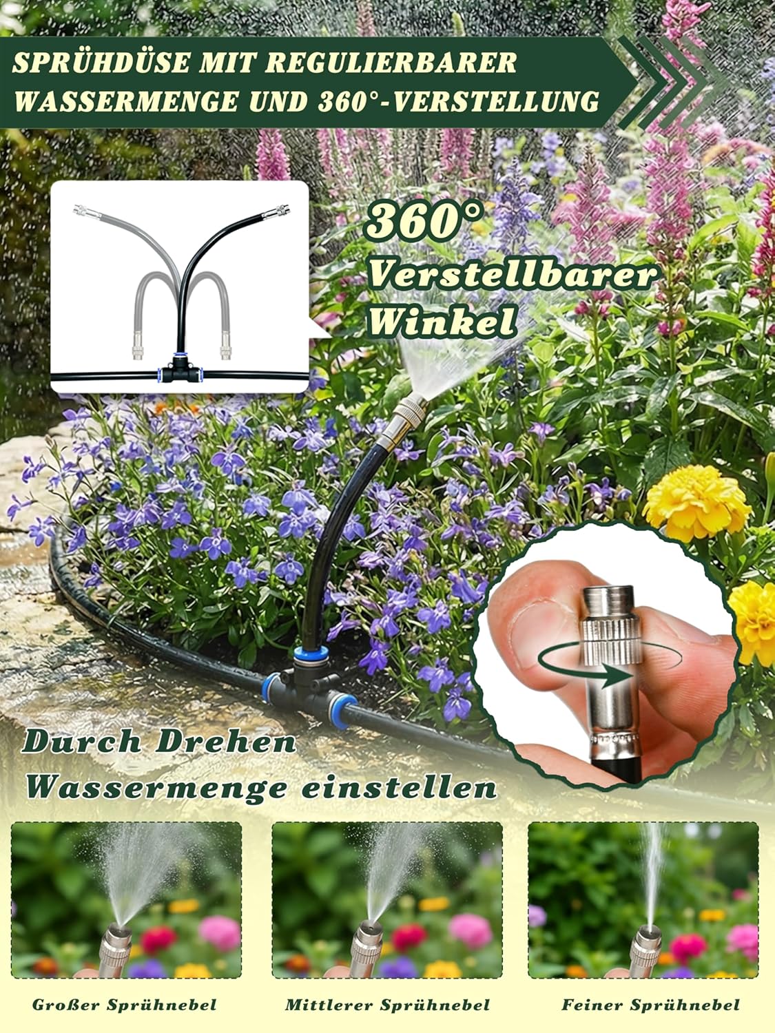 Bewässerungssystem Garten bewässerung 20 m Tropfbewässerungssystem, Gartenbewässerungssystem Gewächshaus, 25 Biegsames Nebelrohr, für Garten, Gewächshaus, Terrasse, Balkon – Bild 4