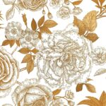 FunStick Weiß Goldene Tapete Selbstklebend Wand Vintage Klebefolie Blumen Möbel Weiß und Gold Gartenpfingstrose Schrankfolie Selbstklebend Blumen Gold Skizze Tapete Schlafzimmer Barock Rosen 44.5CMx3M