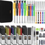 49 Set Zimmermannsbleistifte mit Anspitzer, Markierstifte mit Langer Spitze, Hartmetall-Anreißwerkzeug und Konstruktionsbleistifte für Architekten und Holzarbeiter mit Etui