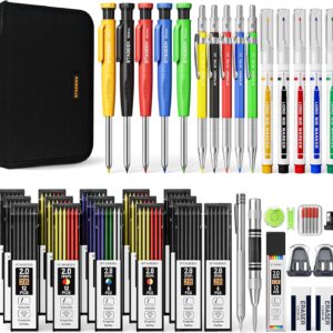 49 Set Zimmermannsbleistifte mit Anspitzer, Markierstifte mit Langer Spitze, Hartmetall-Anreißwerkzeug und Konstruktionsbleistifte für Architekten und Holzarbeiter mit Etui