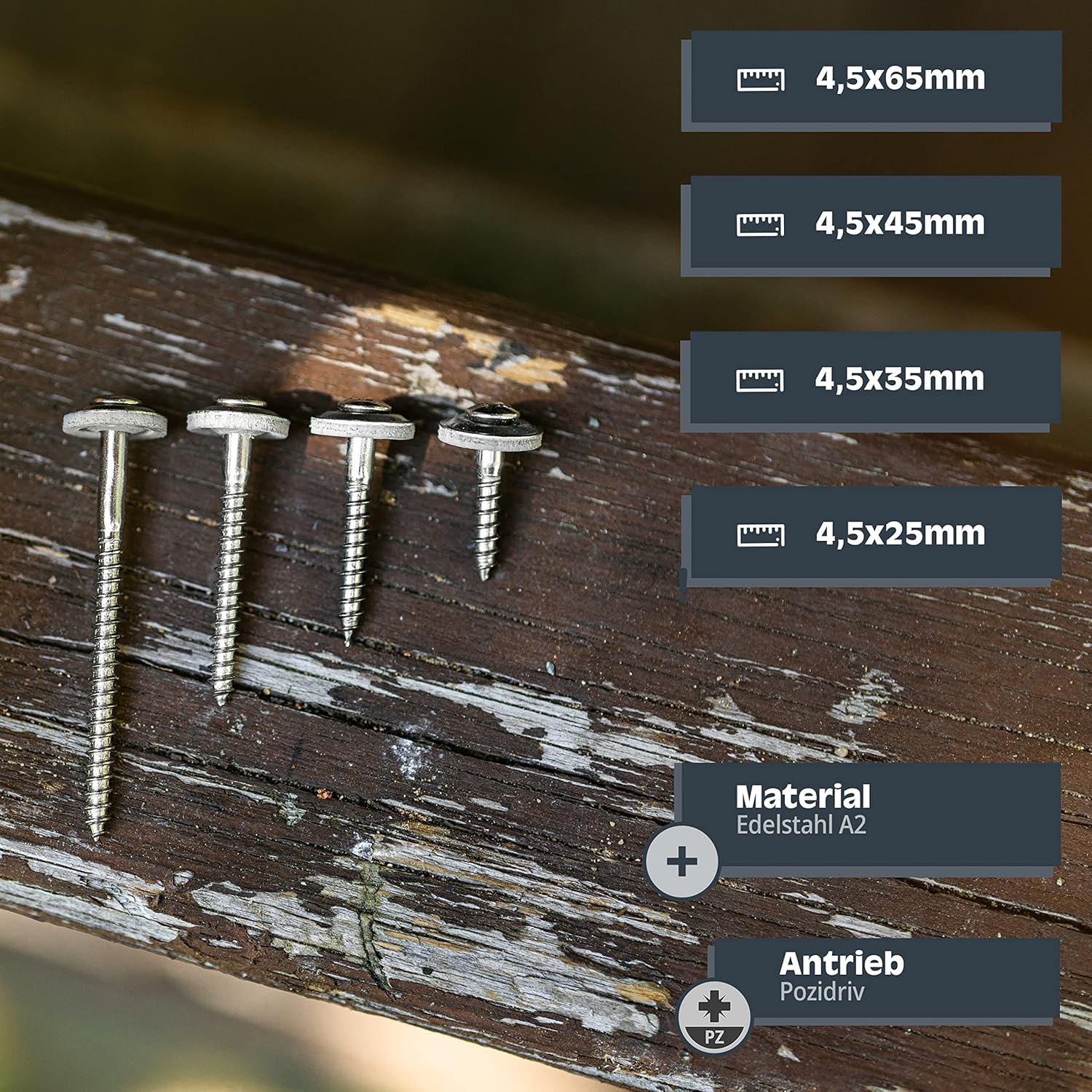 HELPMATE – Spenglerschrauben 4,5x25 mm – 50 Stück – Edelstahl A2 – DIN 7995 – PZ2 – Dachdeckerschrauben mit Linsenkopf, Tellerscheibe & EPDM-Dichtung – Silber – Bild 3
