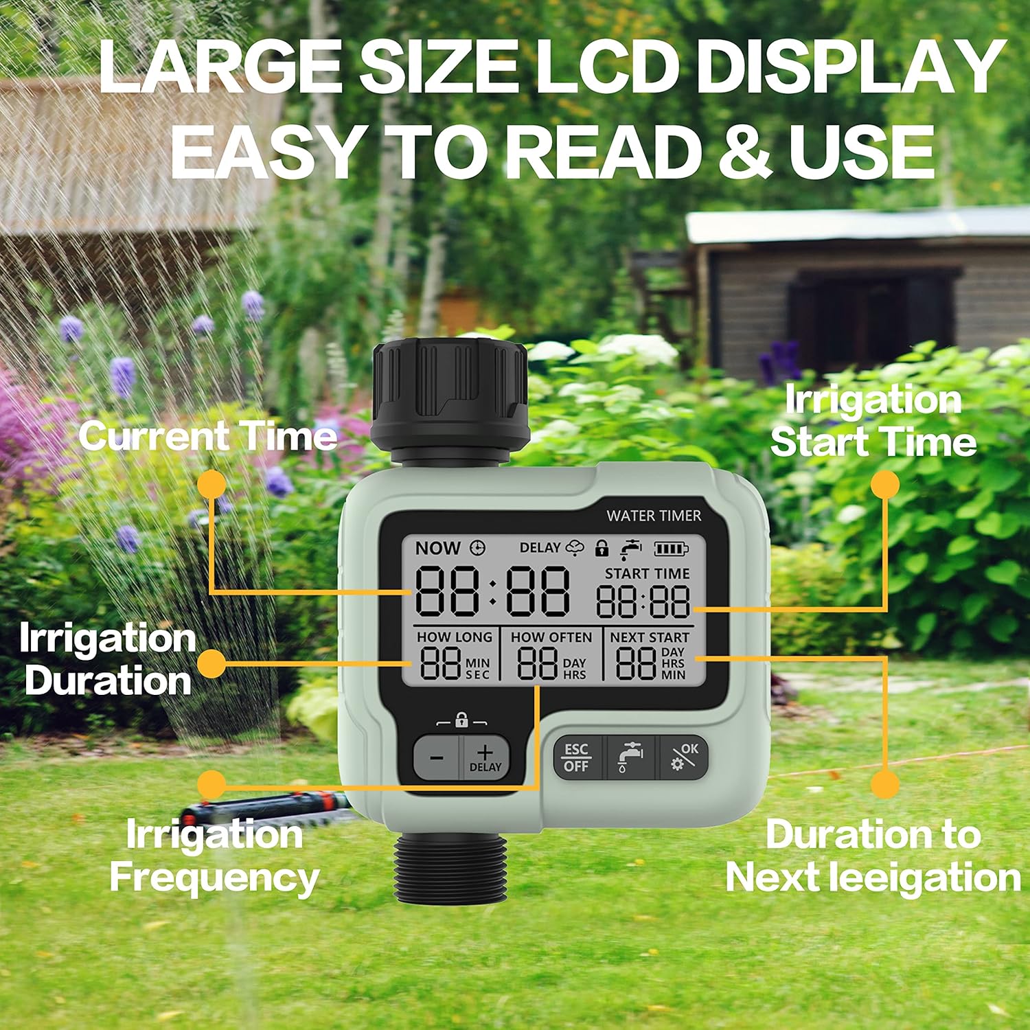CROSOFMI Bewässerungscomputer 1 Ausgänge Garten Wasser zeitschaltuhr automatische bewässerung/LCD-Bildschirm/Einfache Bedienung/Kindersicherung/Verzögerung bei starkem Regen/Manuelle Bewässerung – Bild 2