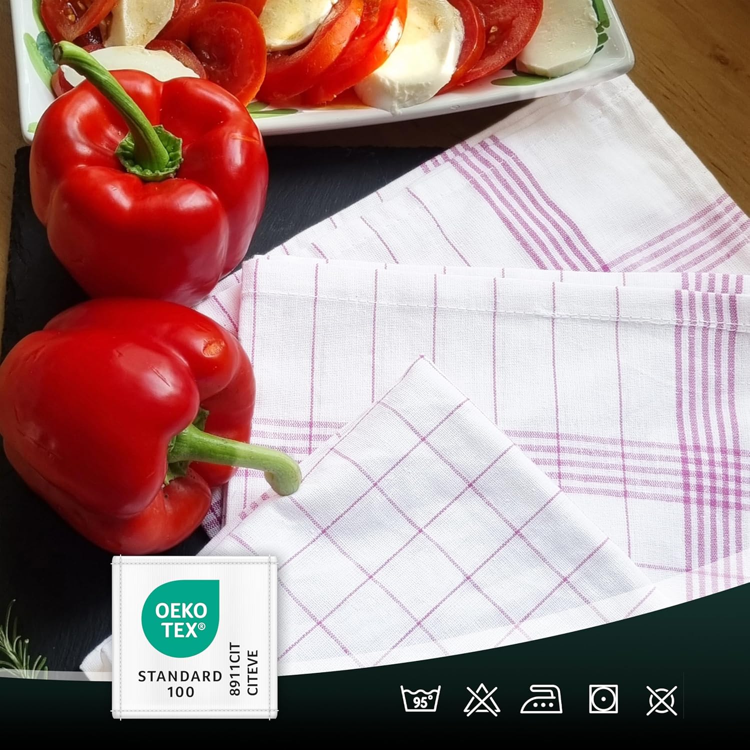 ZOLLNER 10er Set Geschirrtücher Baumwolle in 50x70 cm - super saugstarke und langlebige Küchentücher - waschbar bis 95°C – in rot weiß kariert - Gastronomiequalität - Oeko Tex® Zertifiziert – Bild 5