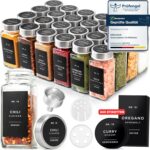 Gewürzgläser Eckig Set mit Edelstahl Deckel (24 x 120ml) Gewürzstreuer mit Streueinsatz und 240 Etiketten Schwarz - Hochwertige Gewürzbehälter, Gewürzdosen, Gewürze organizer [10,7cm x 4,5cm]