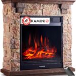 Elektrokamin Juan - Elektrischer Standkamin in Steinoptik mit Heizung, 3D-Flammeneffekt, Fernbedienung (Beige)