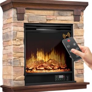 KESSER® Elektrokamin Standkamin - Kamin elektrisch mit LED 3D-Flammeneffekt, Mit Heizung Heizfunktion, Elektro Kamin mit 1800W Leistung, Timer, Thermostat, Fernbedienung, dimmbar, Natur/Braun