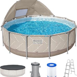 Bestway Steel Pro MAX Frame Pool Komplett-Set mit Filterpumpe Ø 396 x 107 cm, Op Art-Design, rund