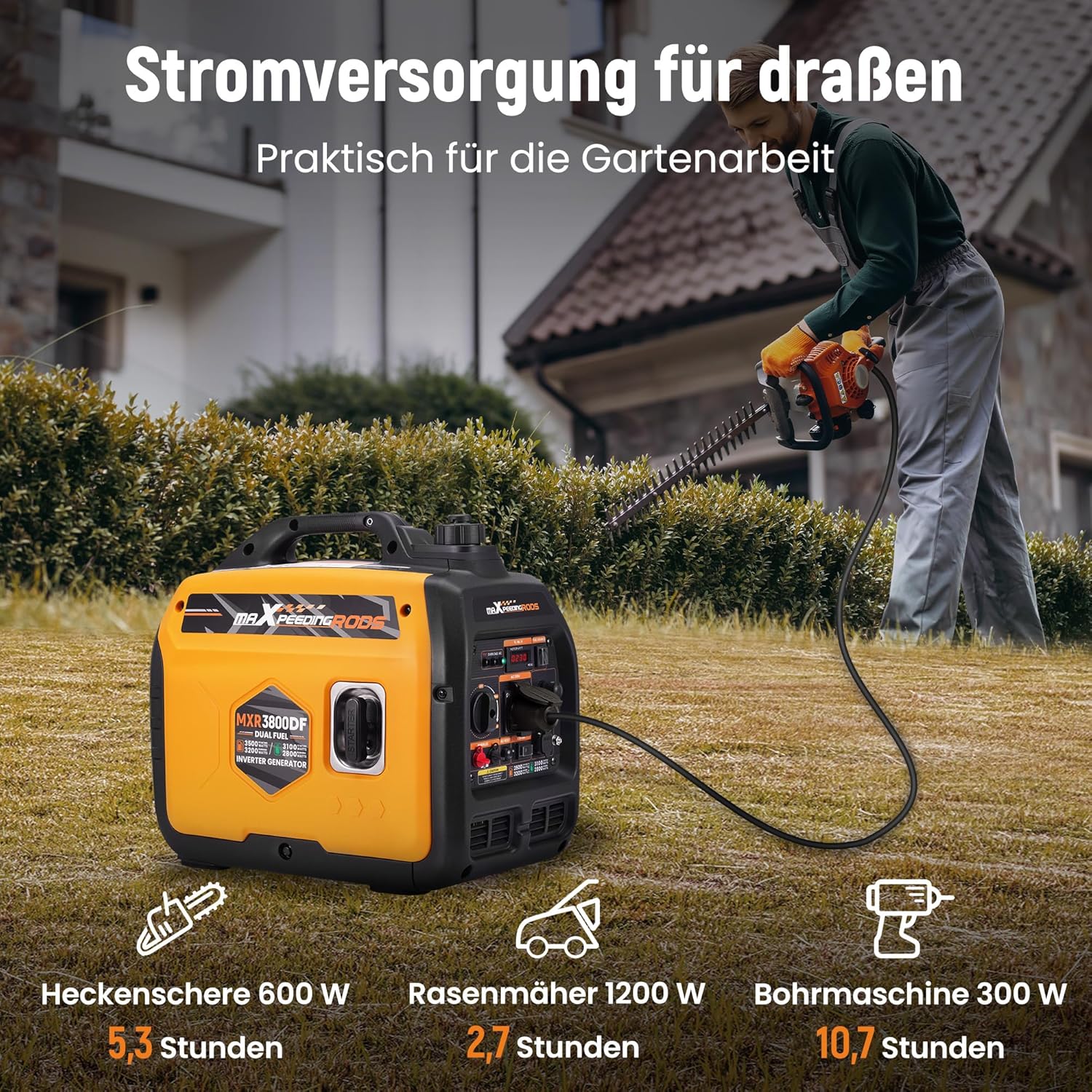 maXpeedingrods LPG/Benzin Inverter Stromgenerator 3500W Generator Gas Leise Stromerzeuger Dual Fuel Notstromaggregat für Camping Garage Reise Outdoor – Bild 5