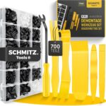 Befestigungsclips Auto + Auto Demontage Werkzeuge Set von SCHMITZ.Tools [700 Teile] Hebelwerkzeug Auto - Kfz Werkzeug - Auto Zubehör Innenraum - Auto Clips - Klips - Spreiznieten - Befestigung Clips