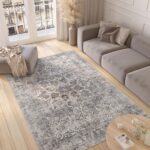 TAPISO Valley Teppich Kurzflor Vintage Blumen Hellgrau Rosette Ornamental Meliert Verwischt Used Effekt Wohnzimmer Schlafzimmer ÖKO-TEX 200 x 300 cm