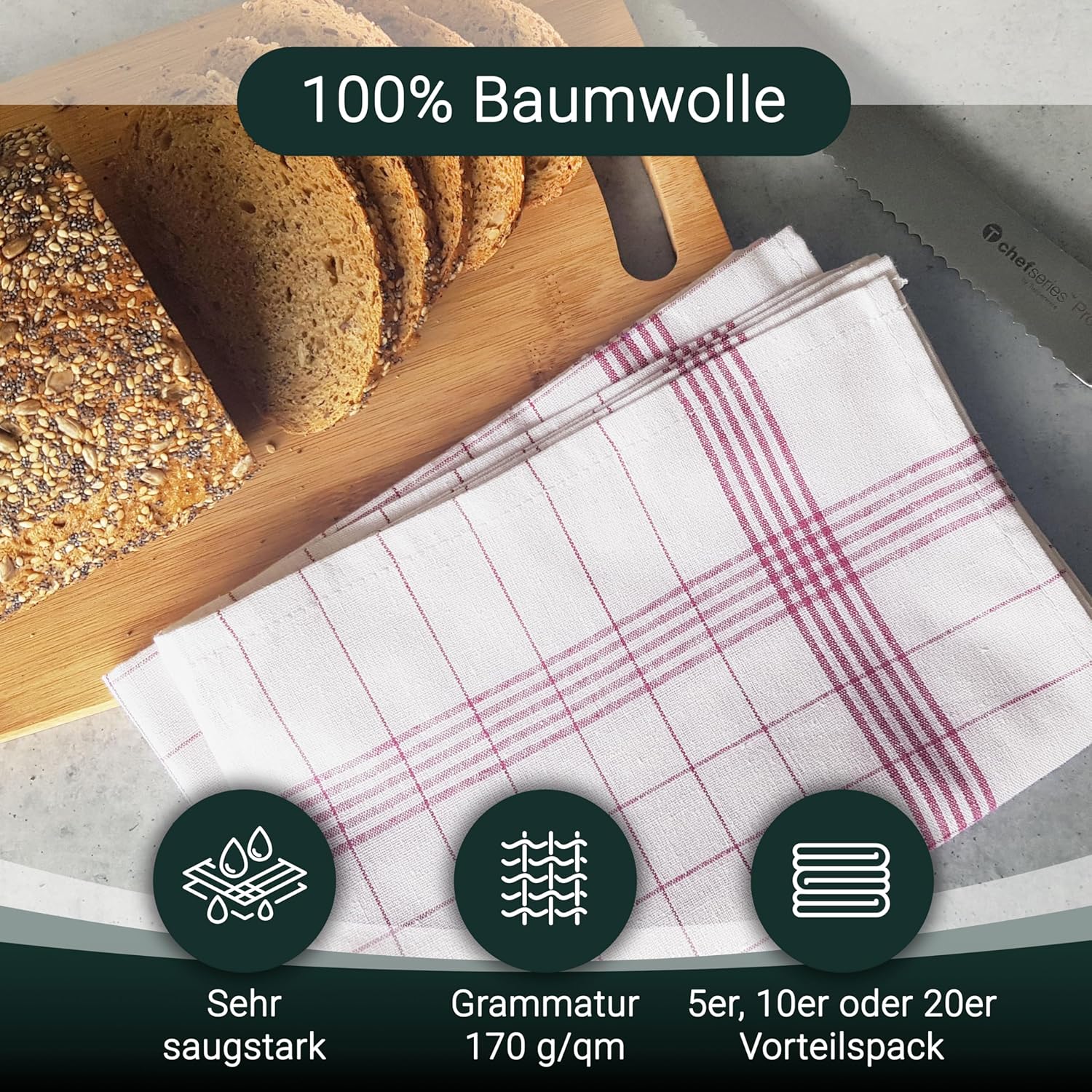 ZOLLNER 10er Set Geschirrtücher Baumwolle in 50x70 cm - super saugstarke und langlebige Küchentücher - waschbar bis 95°C – in rot weiß kariert - Gastronomiequalität - Oeko Tex® Zertifiziert – Bild 2